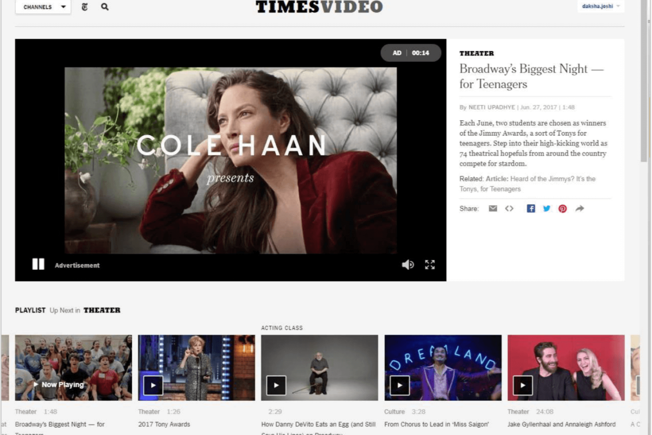 New York Times Pre-Roll in Culture and Style